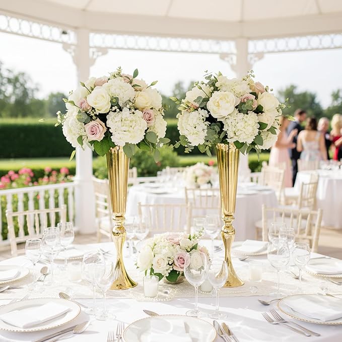 LoveCat 10pcs of Versatile Metal Tabletop Flower Stands, Gold Wedding Table Centerpiece Stands, 21.9" Tall Trumpet Vases for Wedding Birthday Holiday Party Important Event Home Décor