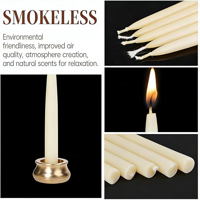 40Pcs 30 Minute Meditation Candles, White Mini Beeswax Taper Candles with Brass Candle Holders, Dripless Prayer Candles Gift for Yoga Relaxation (40, White)