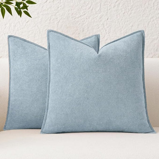 Kevin Textile Waterproof Decorative Pillow Covers Light Blue 16x16 Inch Pack of 2 Soft Boucle Textured Throw Pillowcases Elegant Accent Pillows for Couch Sofa Chair Bed Home Decor Indoor Outdoor