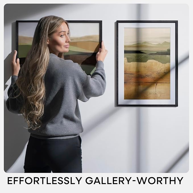 Homeforia 12x12 Black Wood Frame Matted to 10x10 Print, High End Oak 12 x 12 Square Picture Frame with Mat 10 x 10 for Photo, 12by12 Black Wooden Thin Poster Frames, Tempered Glass, Wall Kit, Set of 1