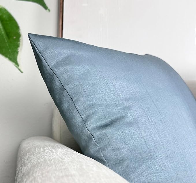 Aiking Home 20x20 Inches Faux Silk Square Throw Pillow Cover, Zipper Closure, Slate (Set of 2)