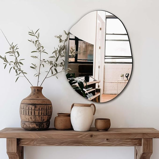 Delma Irregular Wall Mirror, 24"x18" Compact Asymmetrical Cloud Shape, Frameless Decorative Mirror for Bathroom, Bedroom & Hallway, Modern Boho Wall-Mounted