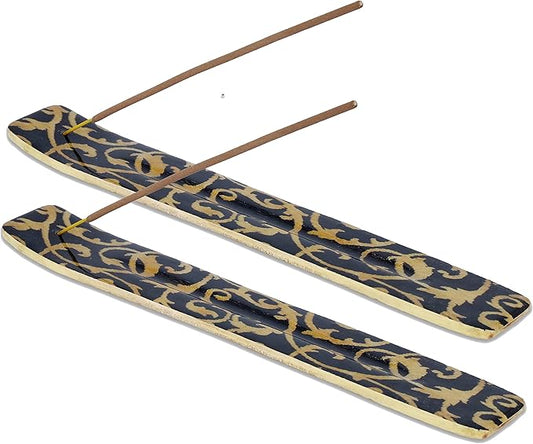 Yajna Traditional-Handmade-Burner Wooden-Incense-Stick-Strip-Holder Ash-Catcher-Stand for-Aromatherapy-Meditation-Yoga (Beautiful Mind) 10 Inches, Pack of 2