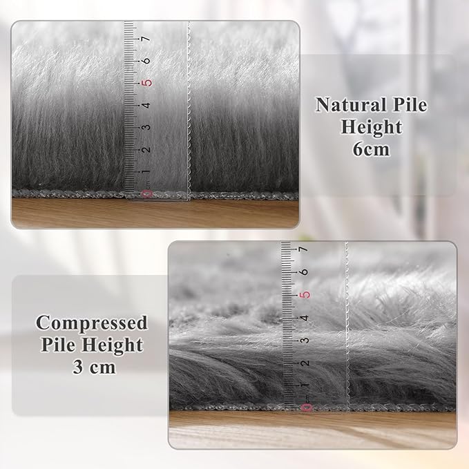 Gray Furry 5x7 Area Rugs for Bedrooms Faux Sheepskin Fur Rug Washable Carpet for Living Room Shag Nursery Rug