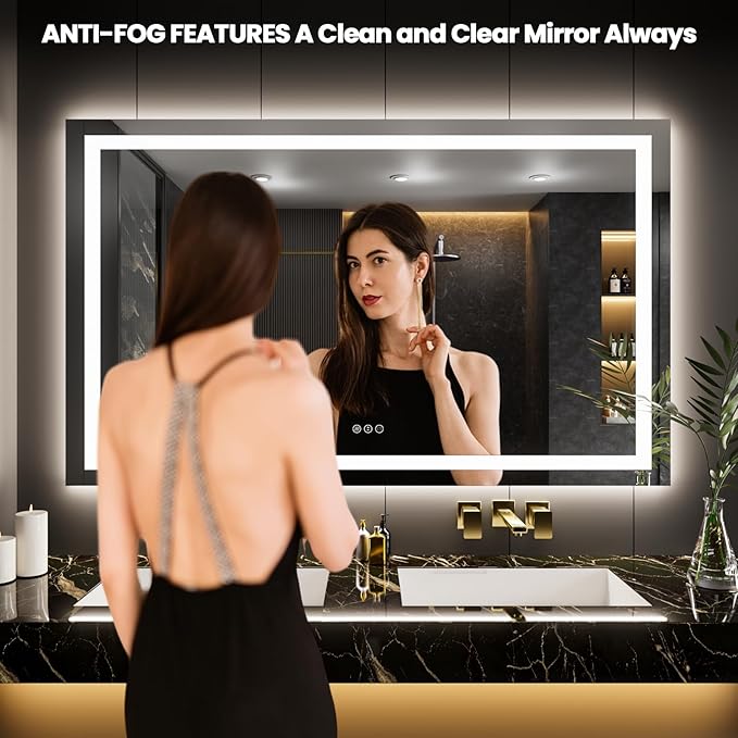LOAAO 66"X40" LED Mirror for Bathroom, Lighted Bathroom Mirror with Lights, Anti-Fog, Dimmable, Memory Function, Easy to Install, Clear Reflection