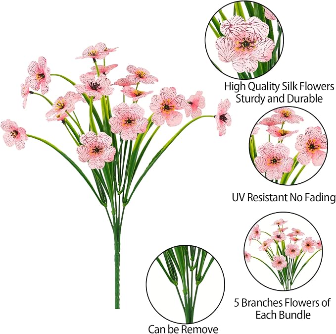 MACTING Artificial Flowers for Outdoors 12 Bundles Fake Flowers UV Resistant Faux Plastic Plants No Fade for Hanging Planters Window Patio Porch Garden Home Indoor Outdoor Summer Decorations(Pink)