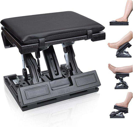 Foot Rest for Under Desk at Work Ergonomic Footrest with Adjustable Height and Angle, Foldable Foot Stool with Removable Pad Massage Beads for Office Gaming Chair Black