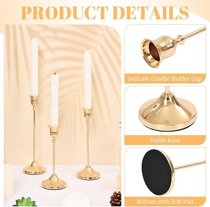 Candlestick Holders 30 PCS, Metal Taper Candle Holder, Gold Candle Holders for Pillar Candles, Vintage Dining Table Centerpiece Decorations for Wedding Party Christmas Halloween Decor