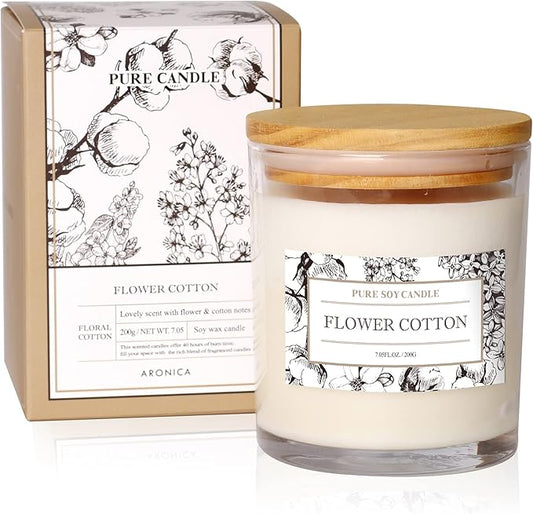 Aronica Cotton Candle for Home Scented, Baby Powder Candles Highly Scented, Lily of The Valley Candle Gift, Cute Soy Gifts for Women, Candles for New Home Scented, Clean Non Toxic So Wax