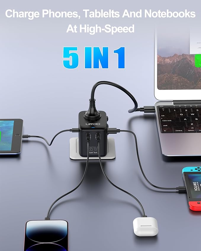 Universal Travel Adapter GaN 65W Fast Charger, 3 USB C(Each/GaN 65W) & 1 USB A(PD 45W) Ports & 2500W AC Outlet, International Power Adapter High Power Travel Plug Adapter for Europe UK US AUS