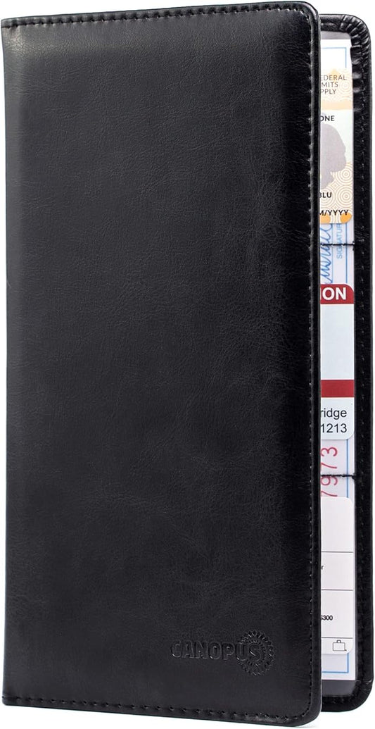 CANOPUS Car Registration and Insurance Holder, PU Leather Card Holder, Vehicle Glove Box Organizer for Auto, SUV, Truck, Black