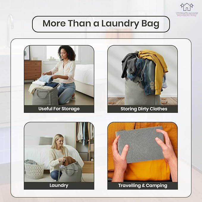 LFH Home Cotton Canvas Large Laundry Bag with Handle, Heavy Duty Drawstring Closure Washable Laundry Bags, School Travel, Home, Hotel, College Dorm, Organizer Sack, Toys Clothes 28x40 (Pack of 4)-Grey