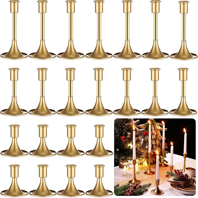Layhit 12 Pcs Gold Candle Holders Taper Candle Holders for Candlestick Matte Metal Candlestick Holder with Various Heights 3.3" 5.5" 6.3" for Wedding Table Centerpiece Decoration