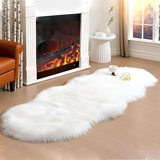 Faux Fur Rug Runner 2x6 ft White - Machine Washable Super Soft Plush Shaggy Fluffy Area Carpet,Sheepskin Rug Fuzzy Floor Mat for Bedroom, Sofa,Living Room, Bedside, Nursery & Kids Room