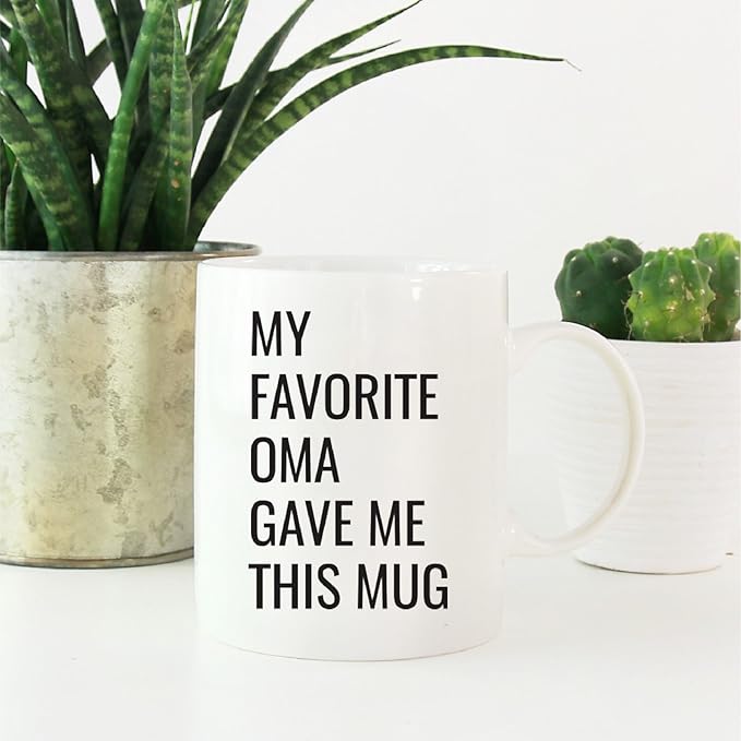 Andaz Press 11oz. Funny Coffee Mug Gag Gift, My Favorite Oma Gave Me This Mug, 1-Pack, Grandson Granddaughter Birthday Christmas Sarcastic Humor Gift Ideas