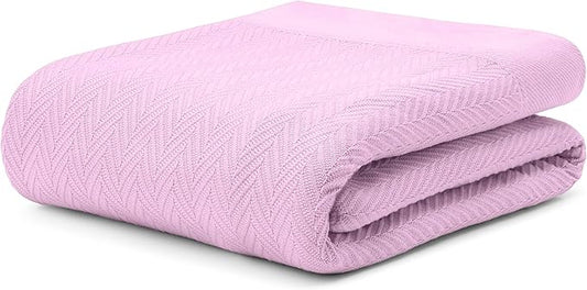 100% Extra-Long Staple Cotton Herringbone Multipurpose Blanket | Soft & Breathable, Lightweight All-Season Throw for Sofa/Couch/Bed | Machine Washable | (Herringbone - Lavender, King)
