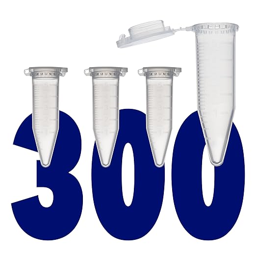 Kashi Scientific 5mL Clear Flip Cap Centrifuge Tube with Safety Lock Cap, Graduation and Marking Spot, Lab-Grade Polypropylene Plastic [5mL, 300]