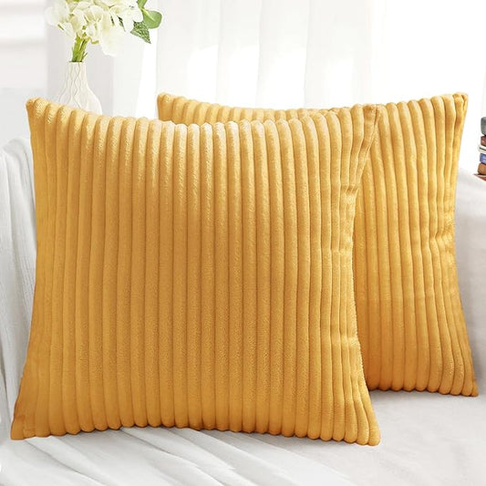 Simmore Decorative Spring Euro Sham Throw Pillow Covers 22x22 Set of 2, Soft Natural Plush Flannel Double-Sided Fluffy Couch Pillow Covers for Sofa Living Room, Mustard Yellow