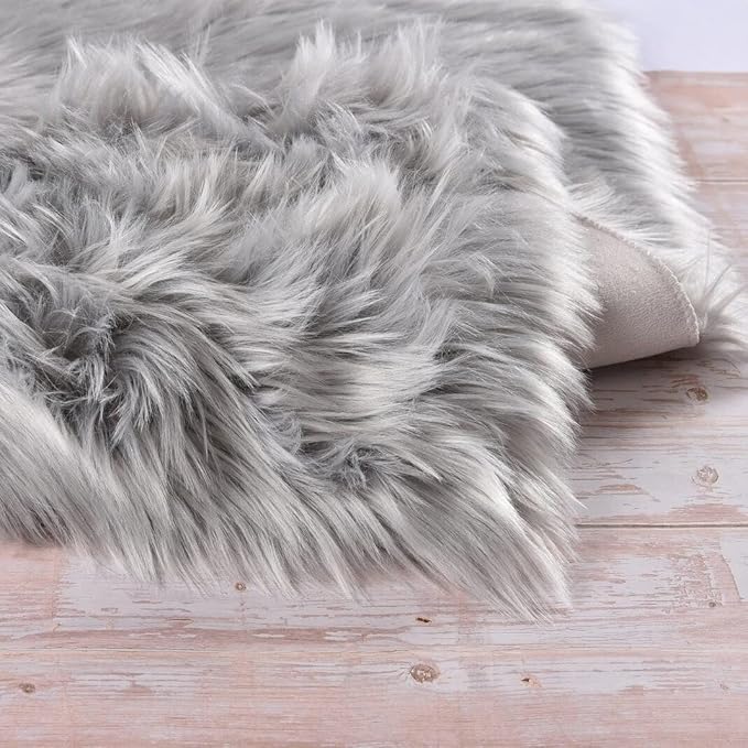 Light Gray Washable Fuzzy Fur Runner Rugs for Living Room Nursery Rugs for Bedroom Faux Sheepskin Shag Rug 2x6 Teen Room Décor
