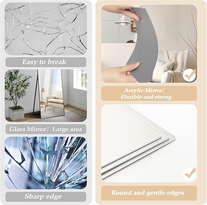 Abyssaly 10 Pack Acrylic Mirror Tiles, Stick on Mirrors for Wall, Flexible Plastic Mirror Sheets Wall Stickers Small Espejos for Bedroom Home Gym Door, 7.87" x 7.87"