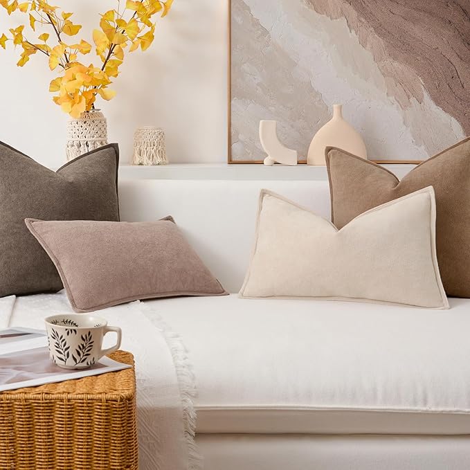 Kevin Textile Waterproof Decorative Pillow Covers Camel 16x16 Inch Pack of 2 Soft Boucle Textured Throw Pillowcases Elegant Accent Pillows for Couch Sofa Chair Bed Home Decor Indoor Outdoor