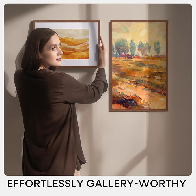 Homeforia 18x24 Walnut Poster Frame, High End Dark Oak 18x24 Brown Wooden Picture Frames with Mat 16x20, 18 x 24 Wood Frame Matted to 16 by 20, 24x18 Hanging Frames, Tempered Glass, Wall Kit, Set of 1