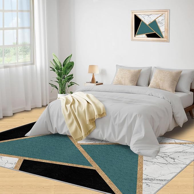 Geometric Marble Rugs for Living Room Abstract Marble Area Rug Light Luxury Geometric Patchwork Carpet Mid-Century Simple Rug for Hardwood Floors Office 2x3ft