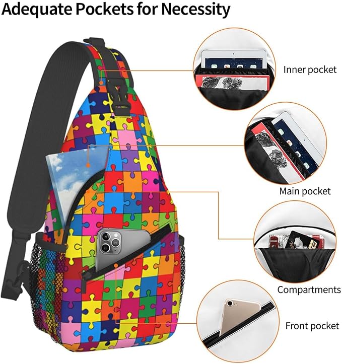 QFXUYNG Autism Awareness Adult Sling Bag Unisex Chest Bags Crossbody Backpack Casual Daypacks Shoulder Bag for Women Men Cycling Hiking Travel