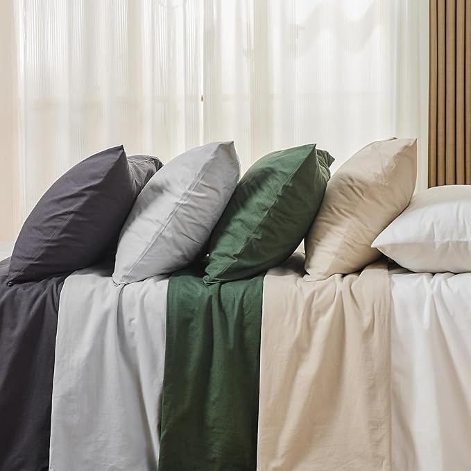 MEISHANG 100% French Pure Linen Sheets California King - Bed Sheets 4 Piece Sets, Soft Durable Flax Linen, Anti-Tear Breathable Oeko-Tex Certified with 16" Deep Pocket (Sage Green)