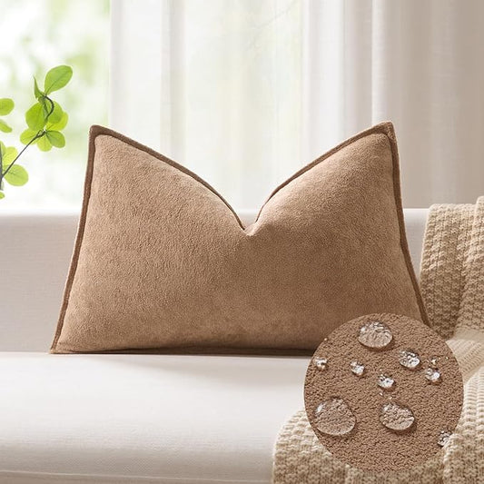 Kevin Textile 14x24 Inch Lumbar Pillow Cover 1 Pack Soft Boucle Textured Decorative Waterproof Rectangle Cushion Elegant Accent Pillow for Couch Sofa Chair Bed Home Decor Indoor Outdoor Camel