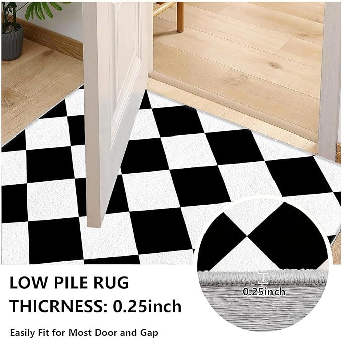 Checkered Rug, Black White Rug, Washable Rugs 4x5, Geometric Rhombus Plaid Area Rugs, Grid Gingham Carpet for Living Room Non Slip Home Decor