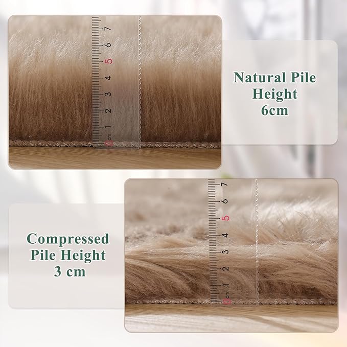 Beige Faux Sheepskin Fluffy Fur 2x3 Area Rugs for Bedroom Washable Shaggy Carpet Rug for Living Room Nursery Furry Rug Home Décor