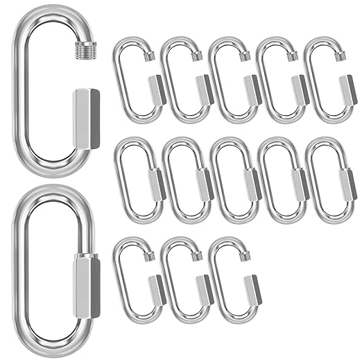 M10-15 Pack 3.5“ Quick Links Chain Connectors, 3/8″ Galvanized Chain Locking Hooks, 2000LBS Heavy Duty Thread Quick Link Clips, Twist Oval Keychain D Shape for Swing, Backpack, Key Ring