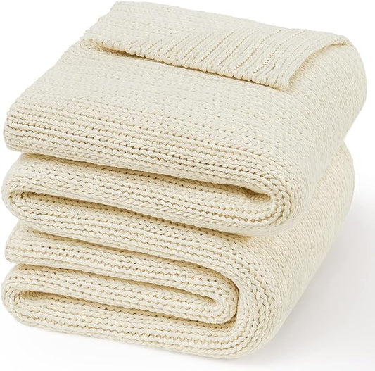 Guohaoi Knitted Weighted Blanket for Adults (Cream 50"x75" 20lbs) No Beads Cooling Throw Blanket for Hot Sleepers, Home Decor Breathable Chunky Knit Heavy Blanket Use on Full Size Bed