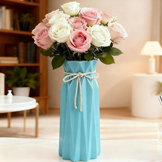 Ceramic Flower Blue 9.5" H x 3.9" W Vase Modern Home Decor Vases for Centerpieces Minimalist Farmhouse Cute Decorative Flowers Tulip Pampas Grass Vase for Table Bathroom Shelf