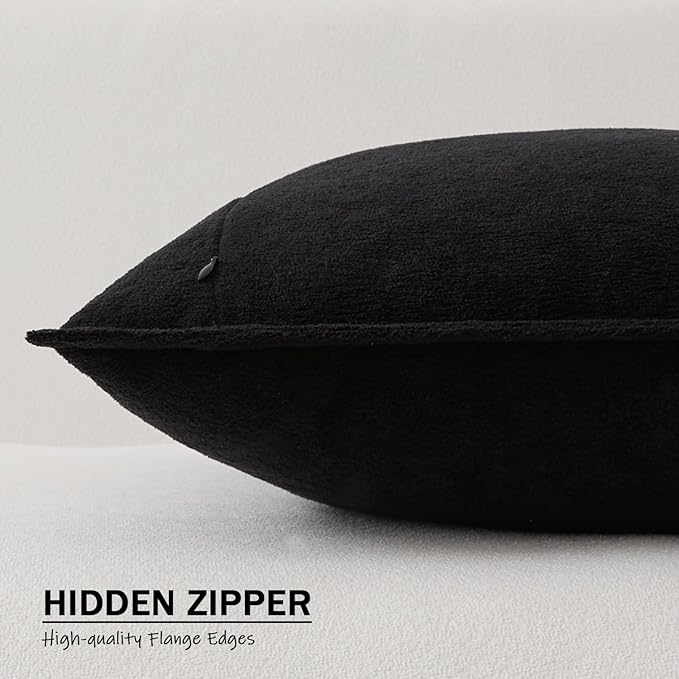 Kevin Textile 14x36 Inch Long Lumbar Cover 1 Pack Soft Boucle Textured Decorative Waterproof Rectangle Cushion Elegant Accent Pillows for Couch Sofa Chair Bed Home Decor Indoor Outdoor Black