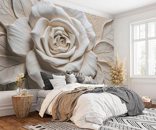 AFZEVEB-3D Rose Flower Wallpaper Large Floral Wall murals for Bedroom 136"x96"(Not Peel and Stick)