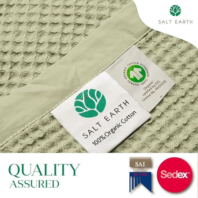 Salt Earth GOTS Certified 100% Organic Cotton Throw Blanket, 55"x60" Waffle Blankets & Throws for Bed, Throw Blanket for Couch, Cozy Christmas Blankets and Throws for Christmas Gifts (Sea Foam)
