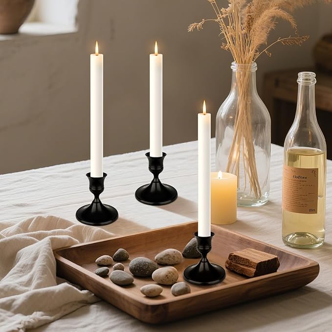 Black Candle Holder Taper Candle Holders, Set of 9 Candlestick Holders Decor for Home Decor, Metal Taper Candleholder for Fall Thanksgiving Halloween Christmas Table Fireplace Decor (9, Black)