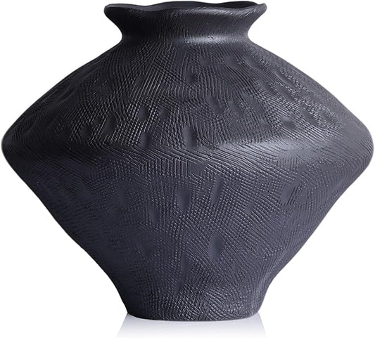 Wabi Sabi Rusty Vintage Vase, 11.4" Tall Wabi Sabi Decor Rustic Farmhouse Pottery Vase for Centerpiece, Textured Pottery Flower Vases for Home Decorative, Table, Living Room (Black, Large)
