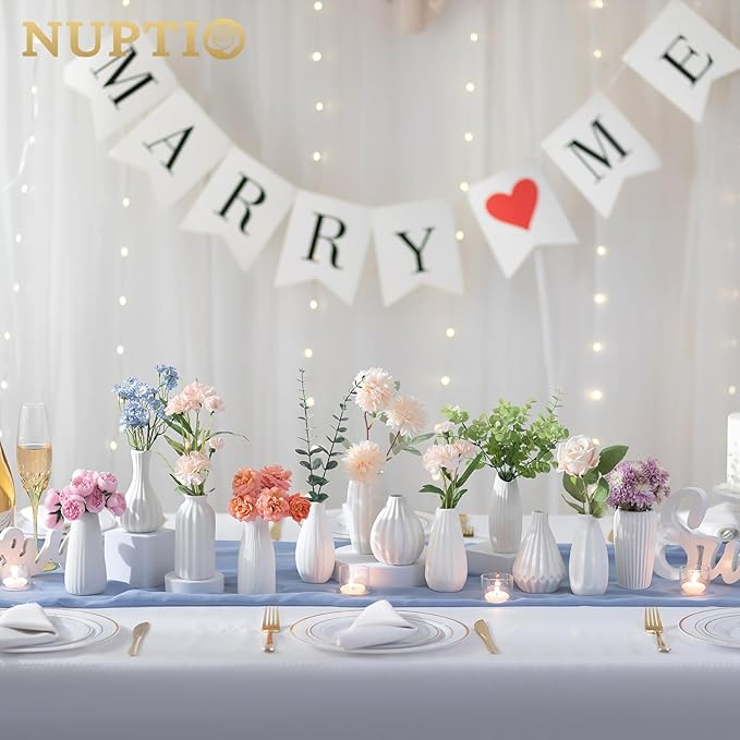 White Ceramic Vase for Table Decor: NUPTIO Small Bud Vases for Flowers - Set of 12 Centerpiece Table Decorations for Wedding Dining Room Christmas Home