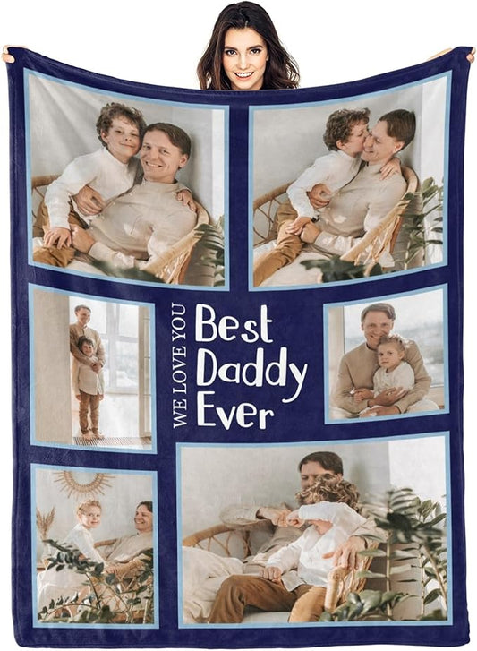 Fathers Day Personalized Gifts from Daughter Custom Blankets with Photos and Text Multiple Colors Sizes Soft Flannel Gifts for Men Birthday Gifts for Dad