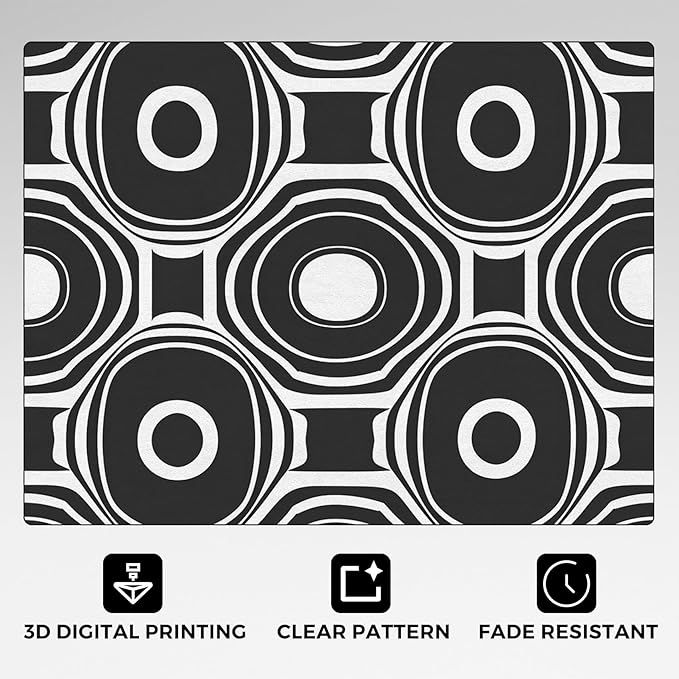 Black and White Geometric Rugs for Home Decor, 5x8 ft, Ring Circle Area Rugs for Living Room, Soft Non Slip Washable Modern Abstract Carpet Bedroom Decorations Dt-Ghf-31