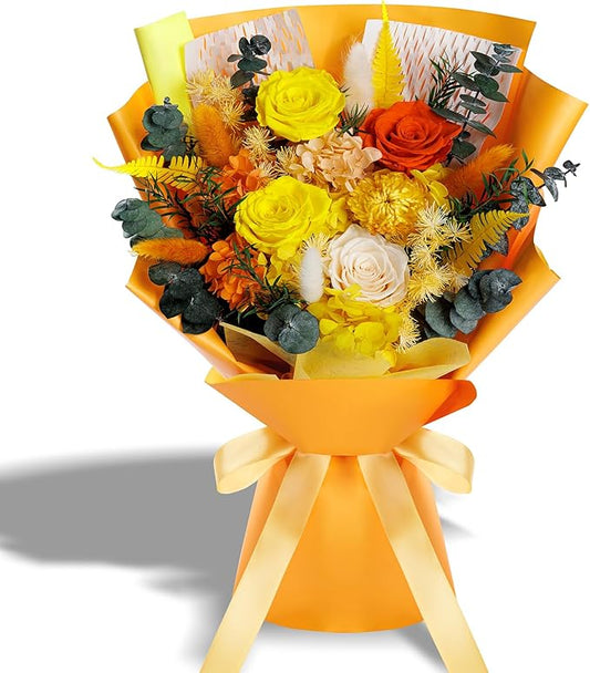 Fall Flowers Gifts for Mom, Flower for Delivery, Preserved Roses Bouquets, Birthday Gifts for Women, Mothers Day Flowers for Wife (Orange)