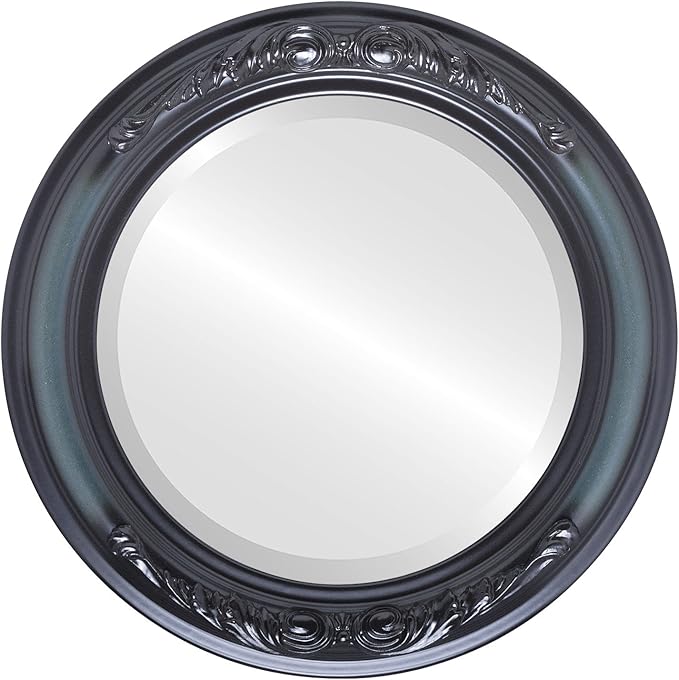 OVALCREST Round Beveled Wall Mirror for Home Decor - Florence Style - Hunter Green - 18x18 Outside Dimensions