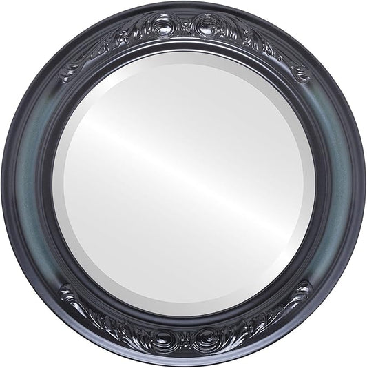 OVALCREST Round Beveled Wall Mirror for Home Decor - Florence Style - Hunter Green - 28x28 Outside Dimensions