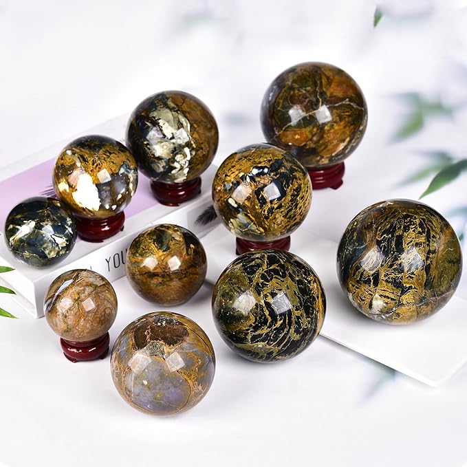 JIC Gem Large Pietersite Crystal Sphere with Wooden Stand a Mineral This Rare Quartz Crystal Ball Healing Crystal Sphere 110-120mm