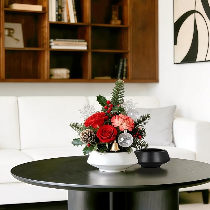Ceramic Flower Pot Flower Arrangement Set Japanese Ikebana Floral Art Supplies Handmade Flower Bowl Decorative Flower Vase for Centerpieces (Small Black)