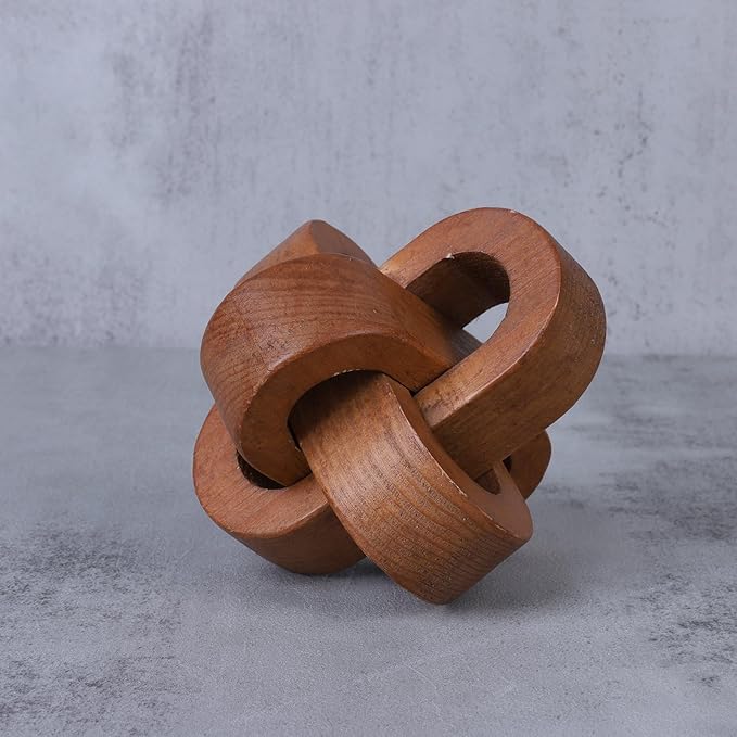Wood Knot Decor Farmhouse Wood Chain Link Ornaments Accents Wood Art Crafts Decorative Chain Knot Decor Modern Home Accessories for Coffee Table Tiered Tray Boho Bookshelf Decor