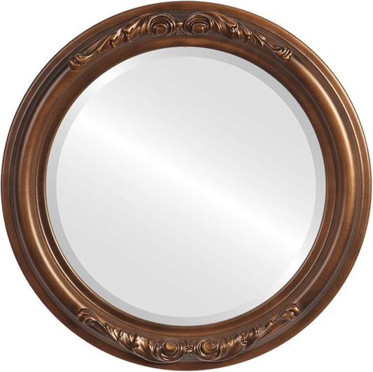 OVALCREST Round Beveled Wall Mirror for Home Decor - Florence Style - Sunset Gold - 34x34 Outside Dimensions